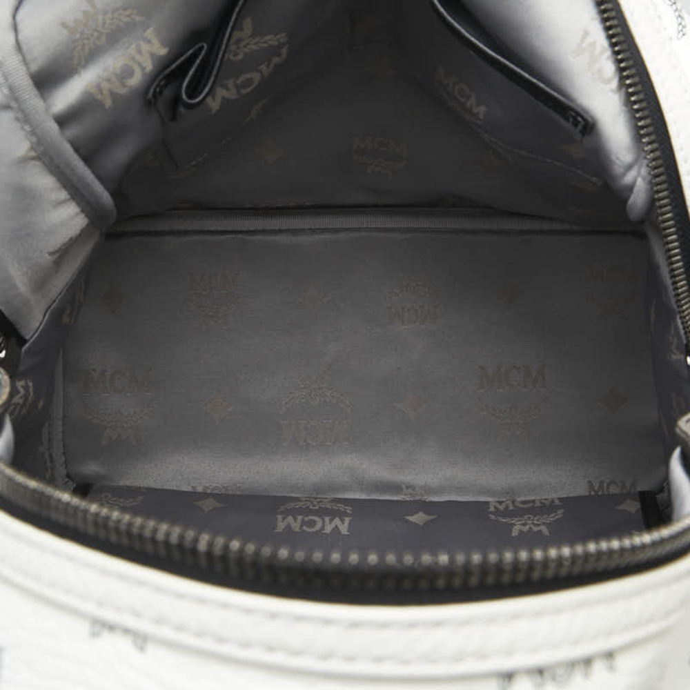 MCM Visetos Logogram Studded Rucksack Backpack White Black Leather - Picture 8 of 11